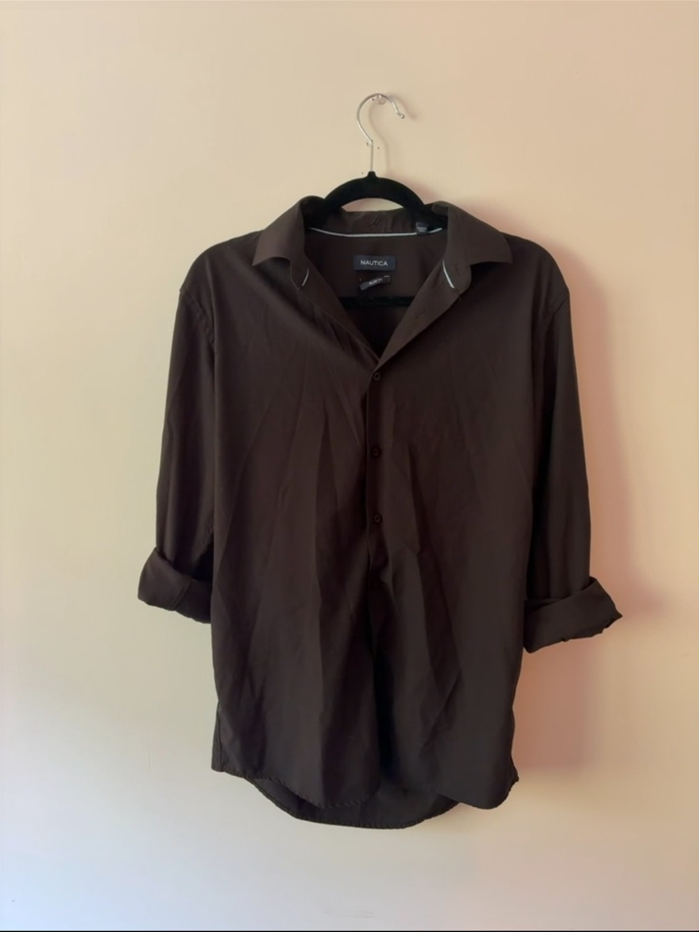 Nautica Black Button-Up Shirt Business Casual Evening Event Wedding Soft Materia